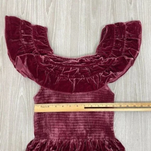 Hill House The Akilah Nap Velvet Silk Midi Ruffle Holiday Dress Burgundy S - Picture 6 of 8